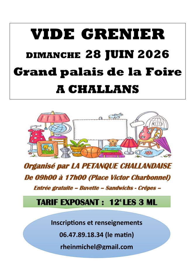 Vide-Grenier de la Pétanque Challandaise - 28 Juin 2026