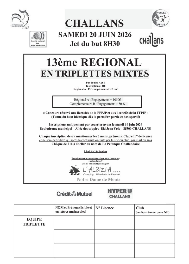 13ème Régional Triplette Mixte